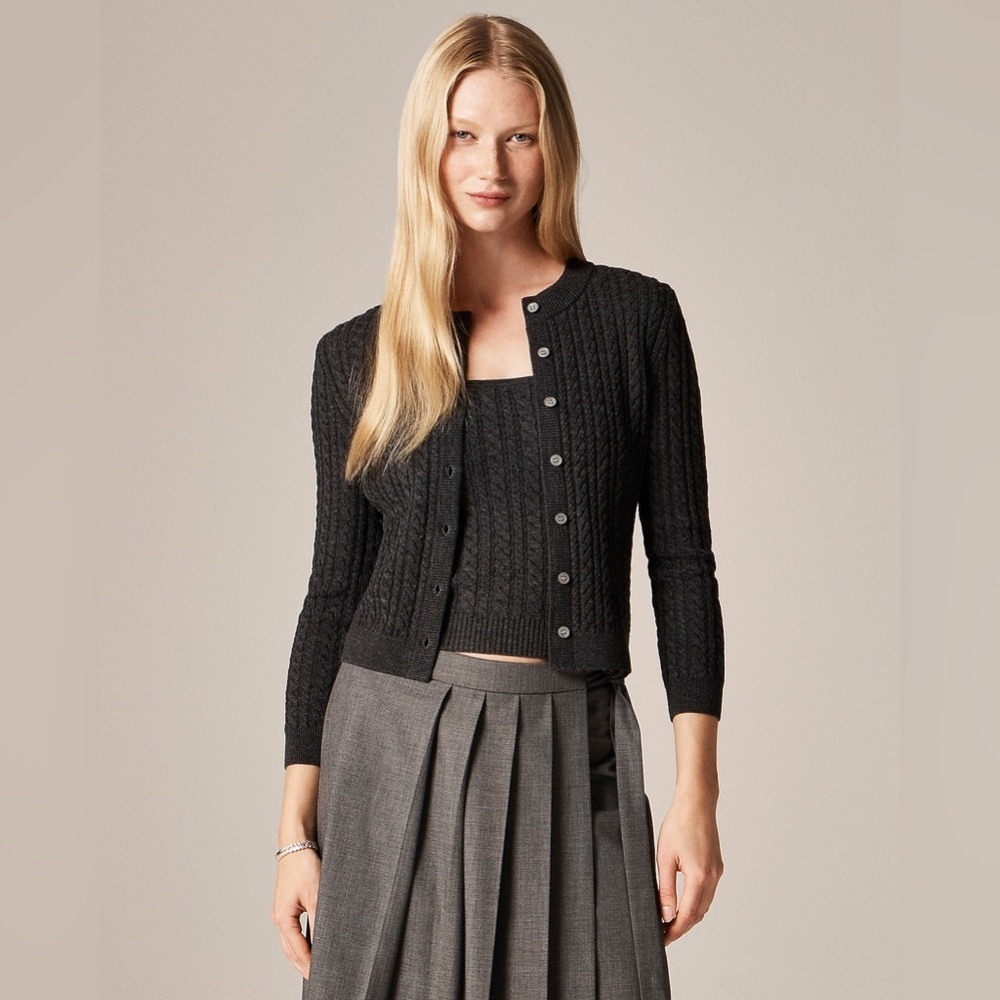 J Crew Cable-knit crewneck cardigan in merino wool CP633